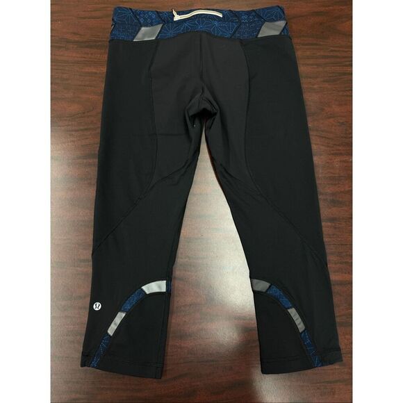 Lululemon Run Inspire Crop ll Sashiko Reflective Black Mesh Blue Hyper Leggings - Picture 3 of 7